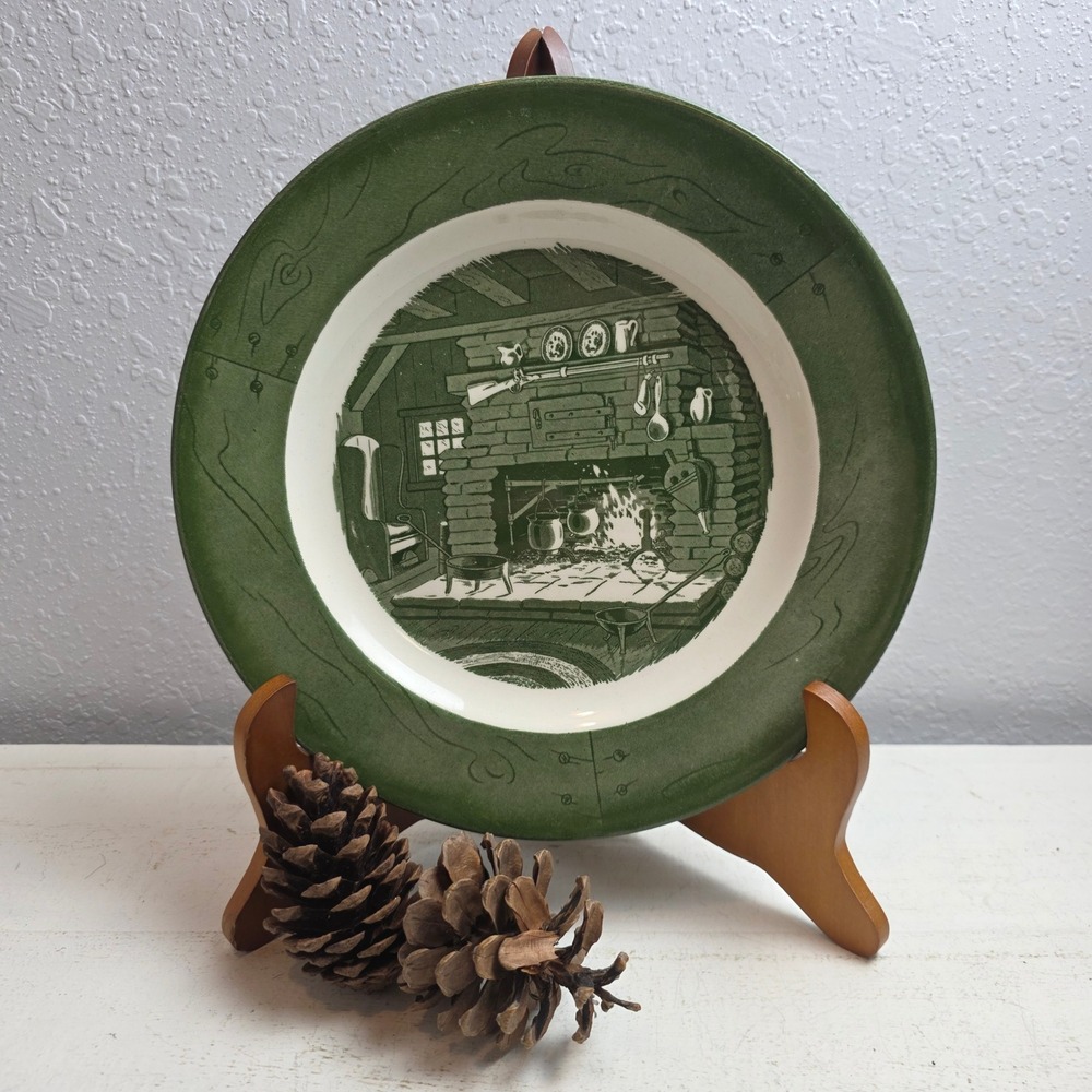 Vintage Royal China Colonial Homestead Plate "Fireplace Hearth" Green